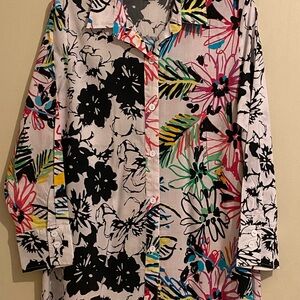 Pleats Collection Button-Front Floral Print Shirt - Multicolor Size L